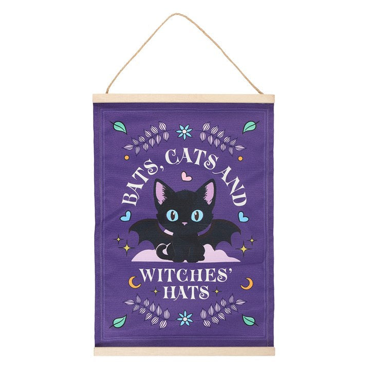 Bats Cats and Witches Hats Fabric Wall Hanging