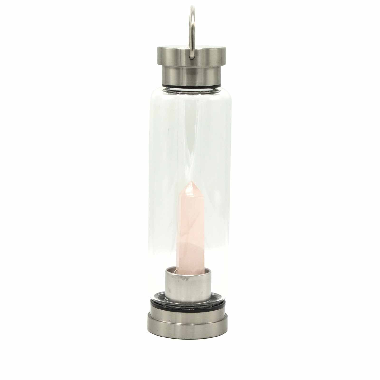 Crystal Infused Glass Water Bottle - Rejuvenating Rose Quartz - Obelisk - Crystal Infused Glass Bottle 500 ml