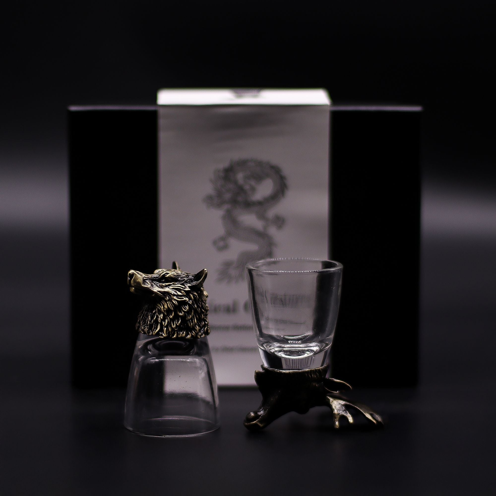 Gift Set of 6 Shot Glasses (50ml) - Wild Forest Creatures - Antique Bronze Mystical