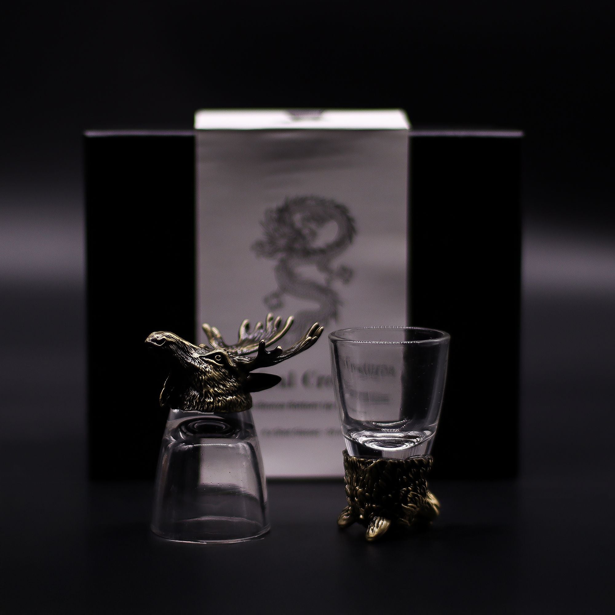 Gift Set of 6 Shot Glasses (50ml) - Wild Forest Creatures - Antique Bronze Mystical