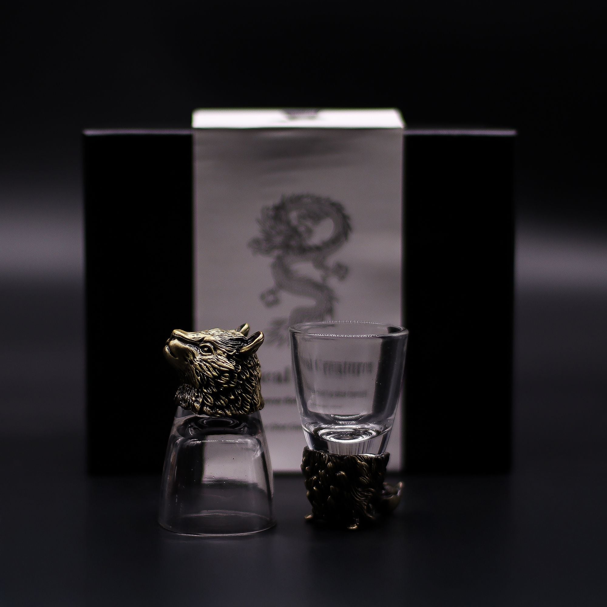 Gift Set of 6 Shot Glasses (50ml) - Wild Forest Creatures - Antique Bronze Mystical