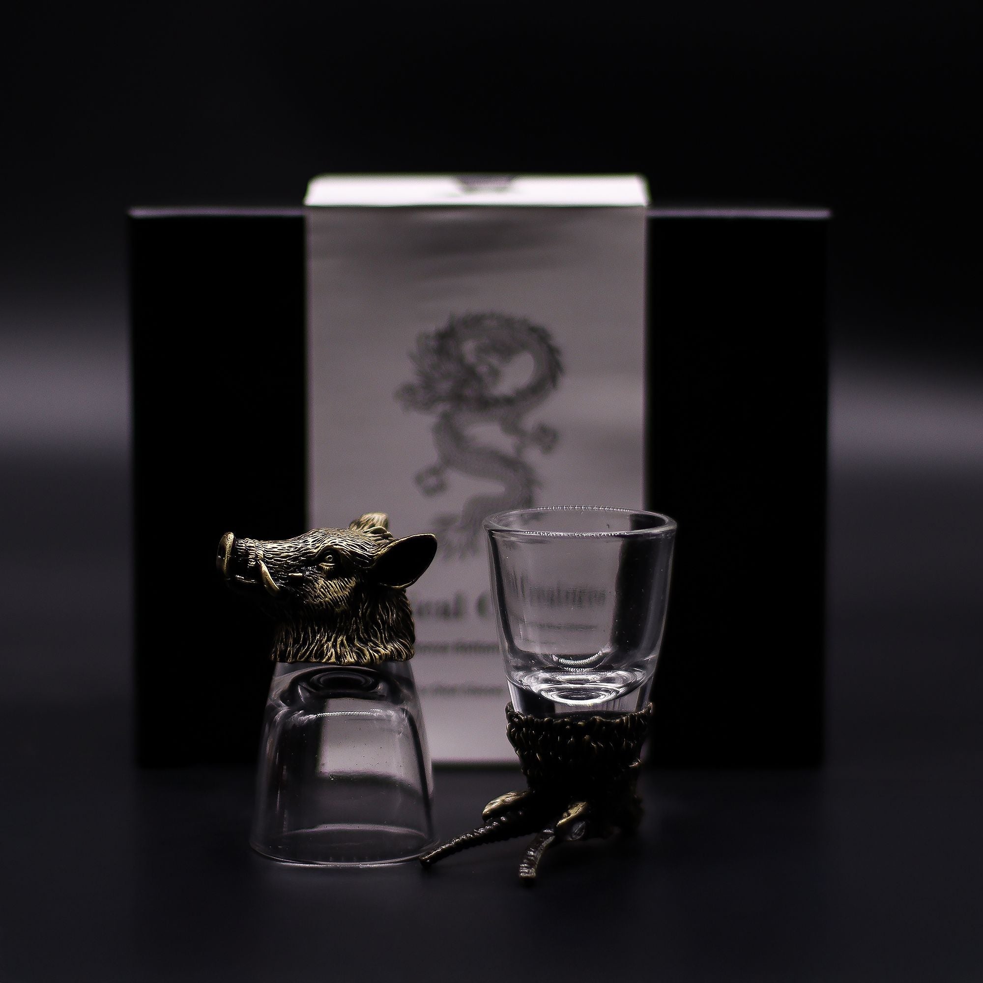 Gift Set of 6 Shot Glasses (50ml) - Wild Forest Creatures - Antique Bronze Mystical
