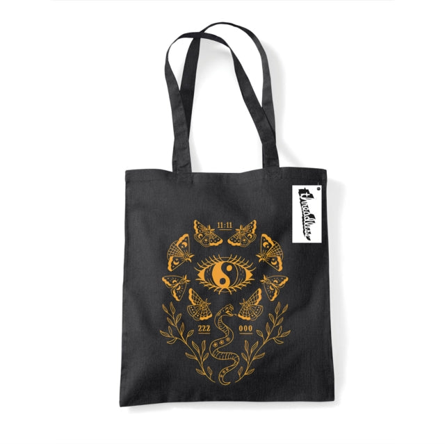 Letter Shoppe (Angel Numbers & Moths) Black Tote Bag General merchandise