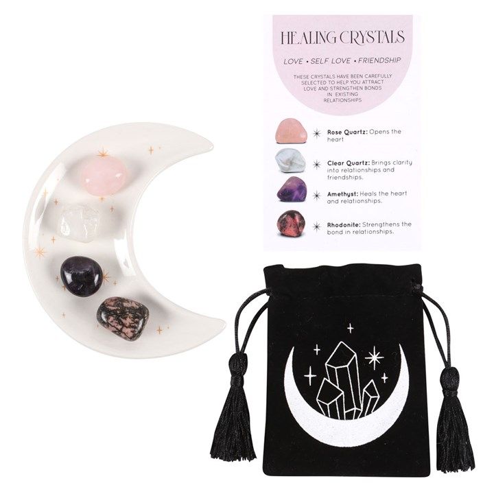 Love Healing Crystal Set with Moon Trinket Dish From Witch, Please!