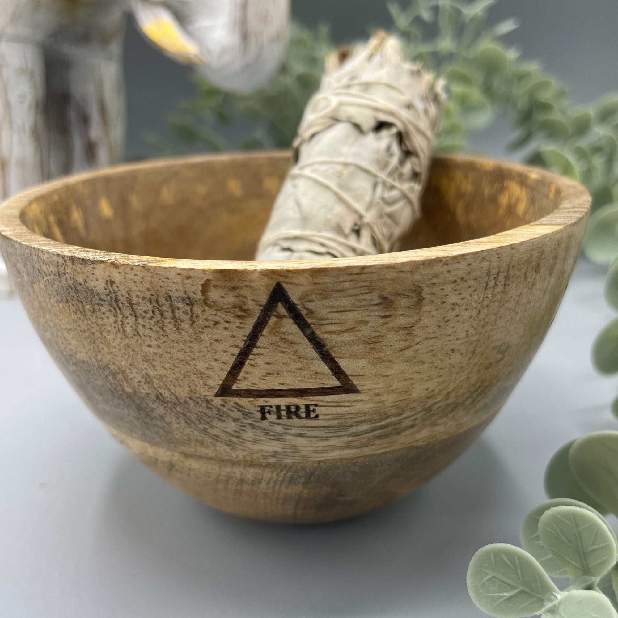 Wooden Smudge and Ritual Offerings Bowl - Four Elements - 11x7cm From Witch, Please!