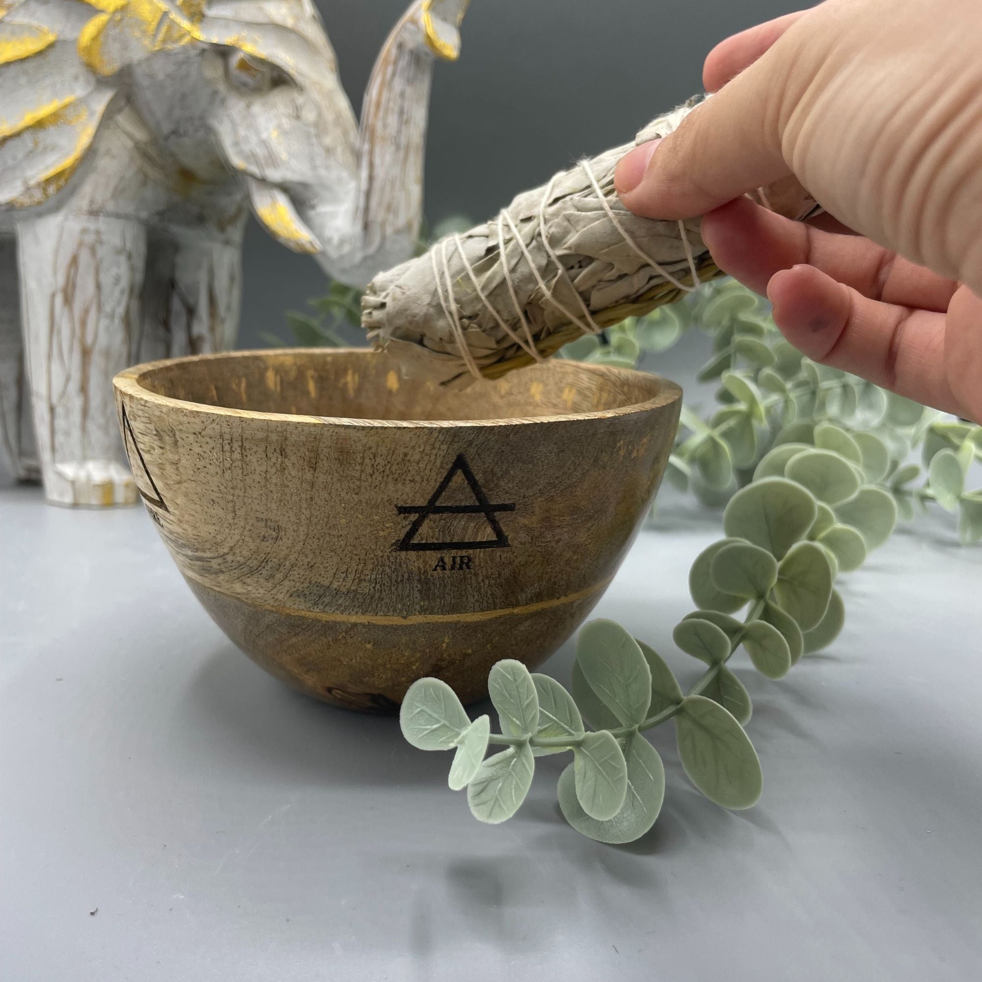 Wooden Smudge and Ritual Offerings Bowl - Four Elements - 11x7cm From Witch, Please!