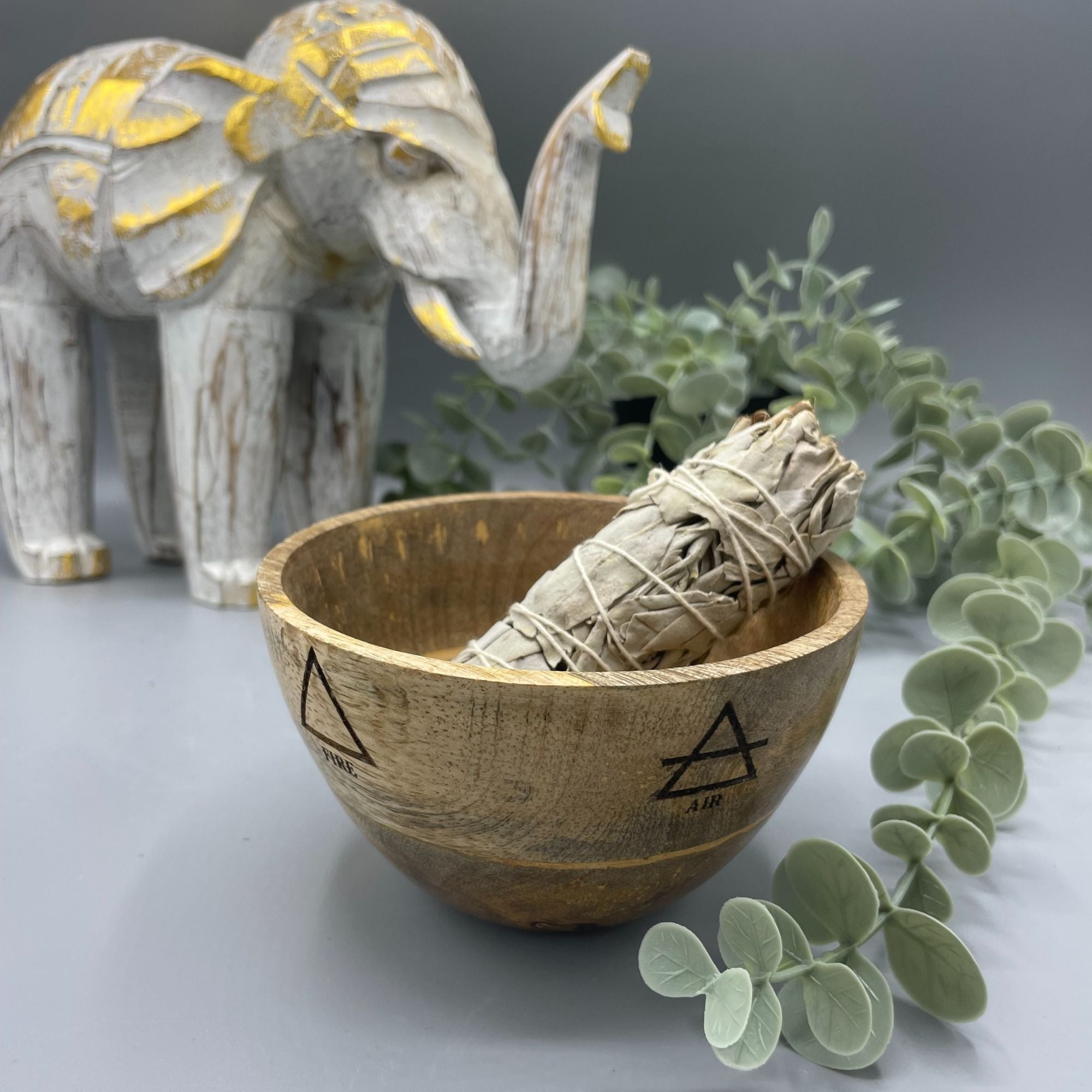 Wooden Smudge and Ritual Offerings Bowl - Four Elements - 11x7cm From Witch, Please!