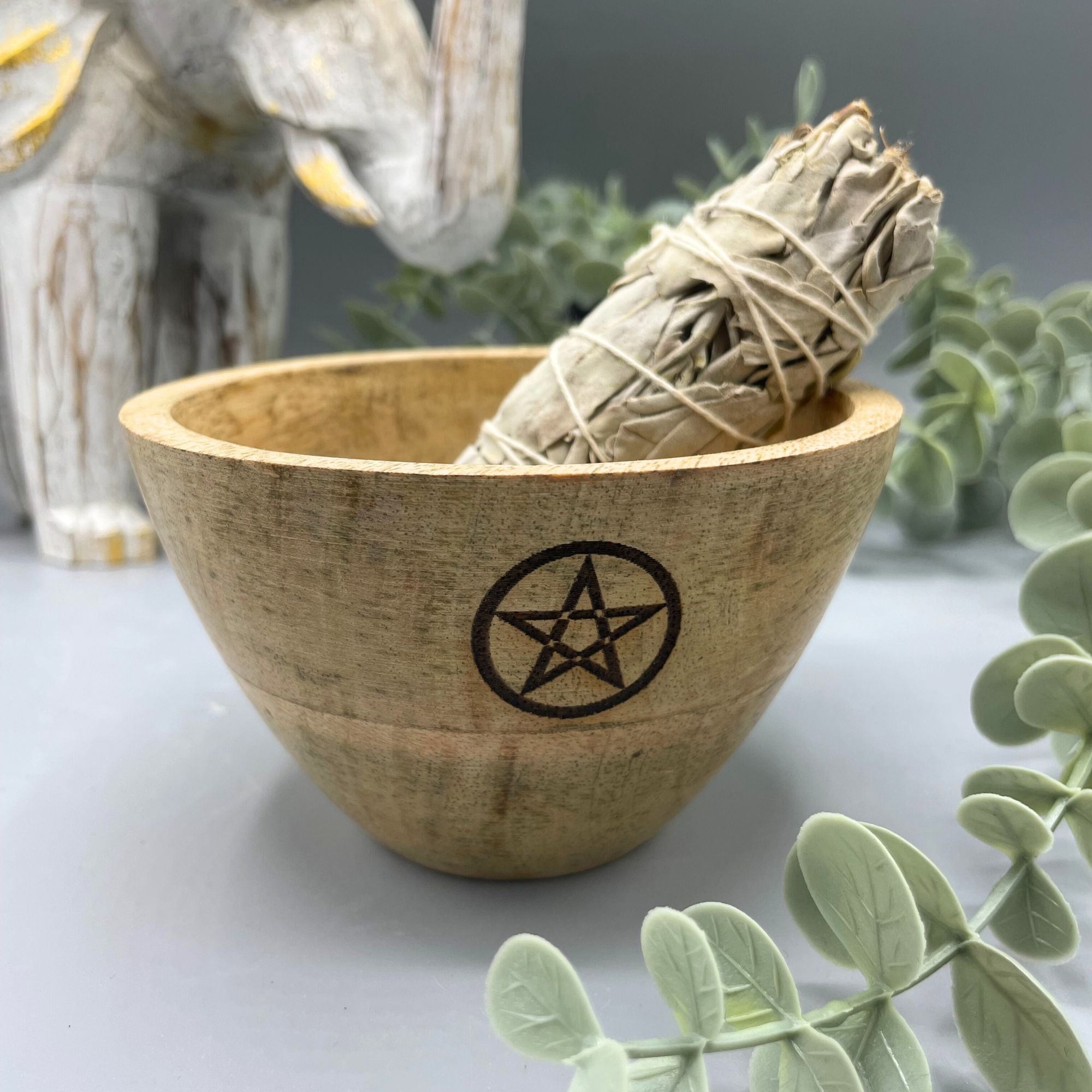 Wooden Smudge and Ritual Offerings Bowl - Pentagram - 11x7cm From Witch, Please!