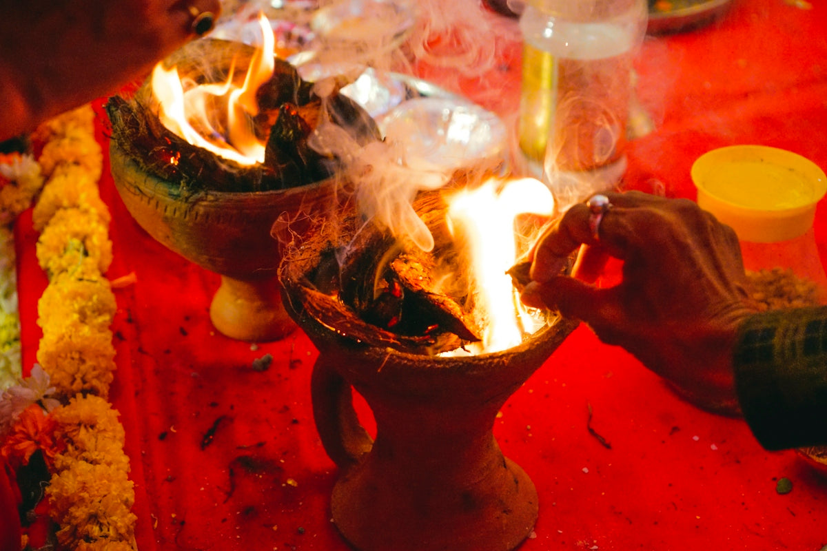 a fire in a pot