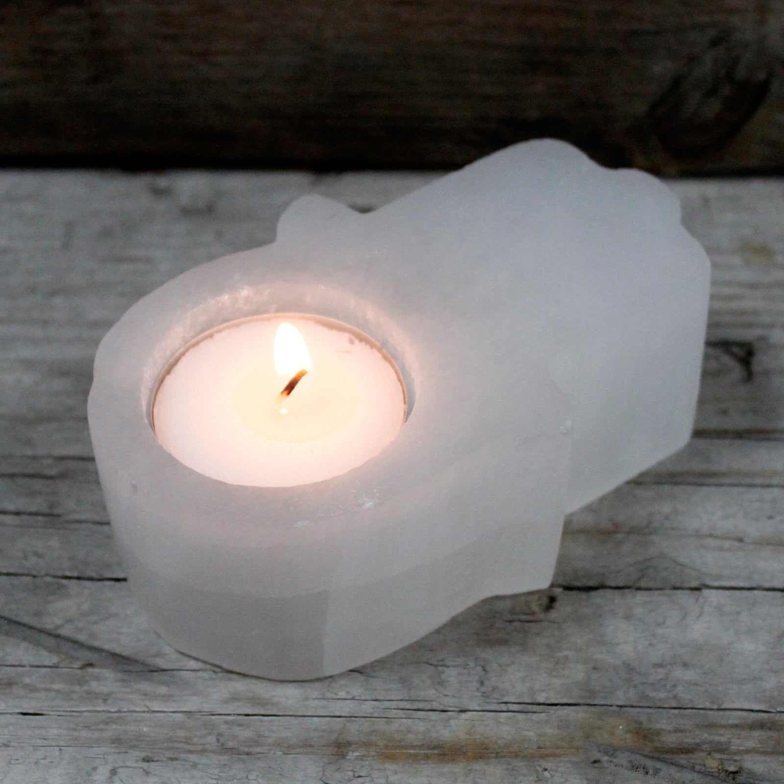 Selenite Hamsa Candle Holder  From Witch, Please!