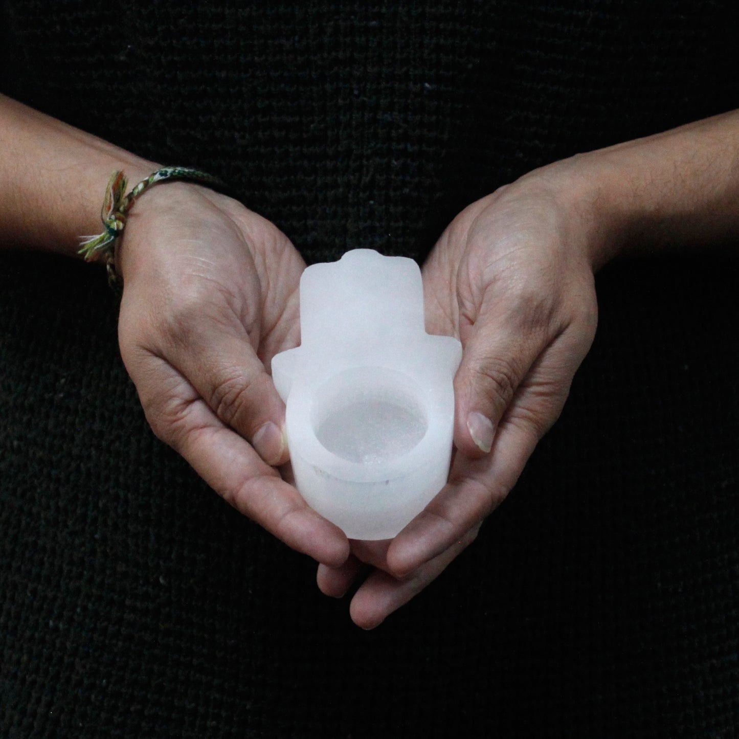 Selenite Hamsa Candle Holder  From Witch, Please!