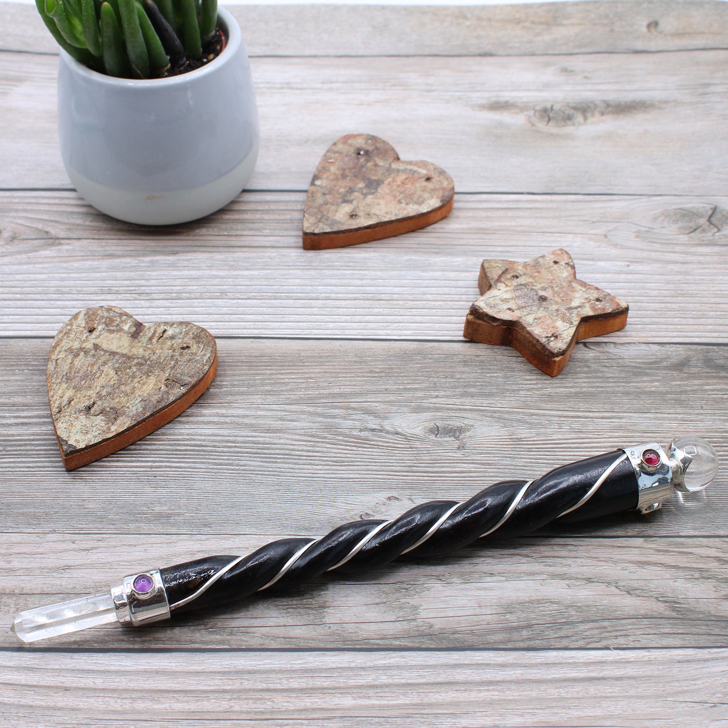 Twisted Healing Wand - Silver Rock Quartz Sphere From Witch, Please!