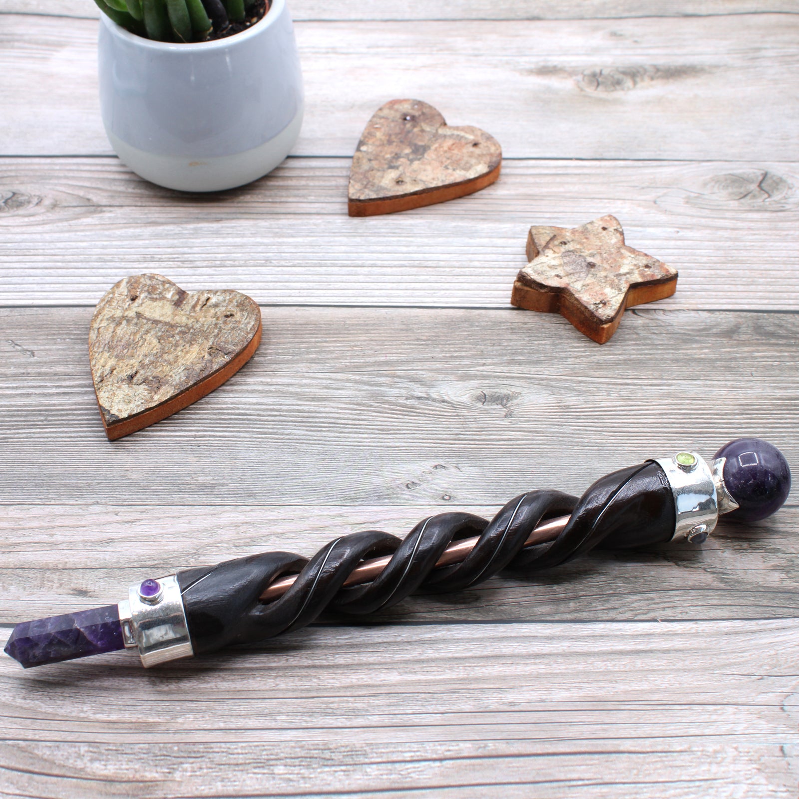 Spiral Carving Healing Wand - Copper Pipe Amethyst From Witch, Please!