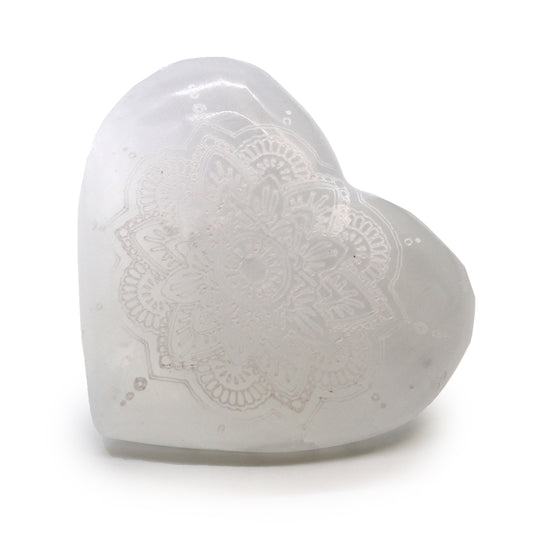 Selenite Heart - 7-8cm - Mandala Engraved From Witch, Please!