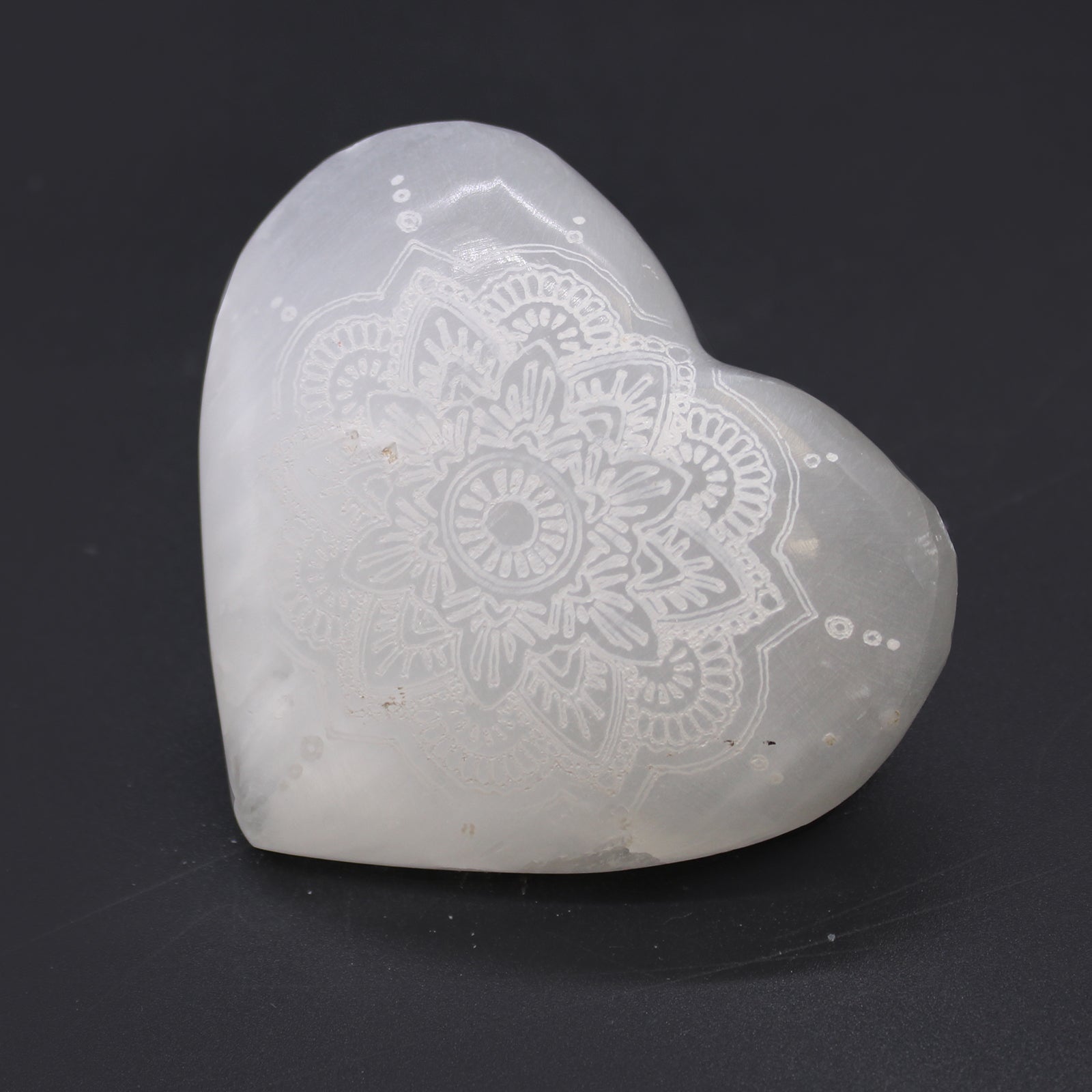 Selenite Heart - 7-8cm - Mandala Engraved From Witch, Please!