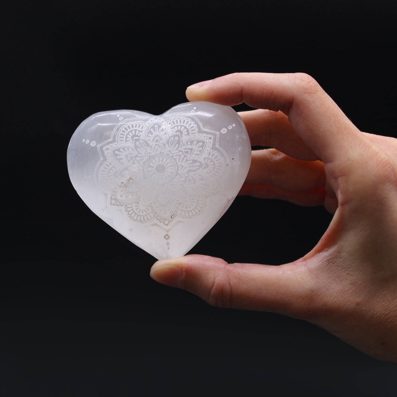 Selenite Heart - 7-8cm - Mandala Engraved From Witch, Please!