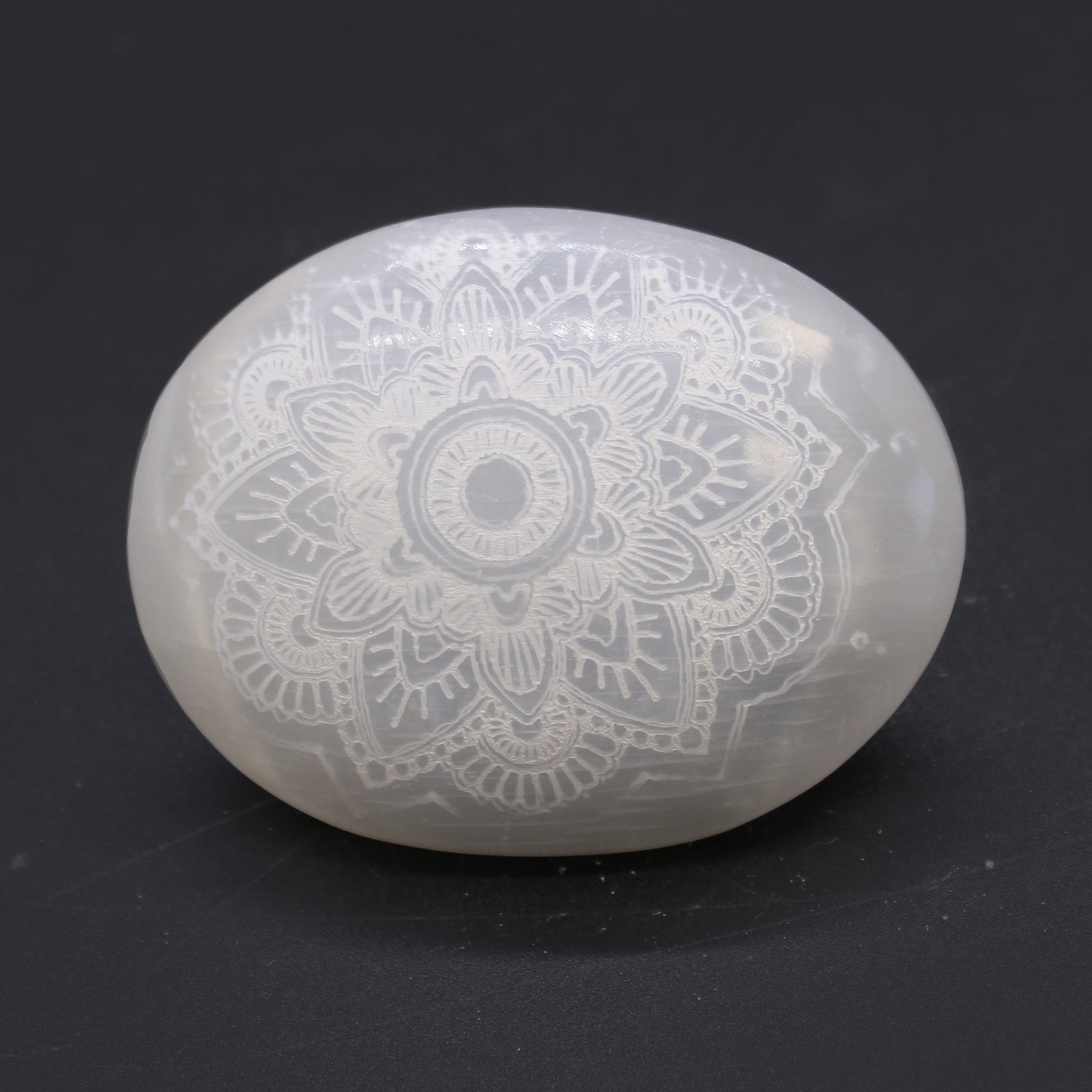 Selenite Palm Stone - Mandala Engraved From Witch, Please!