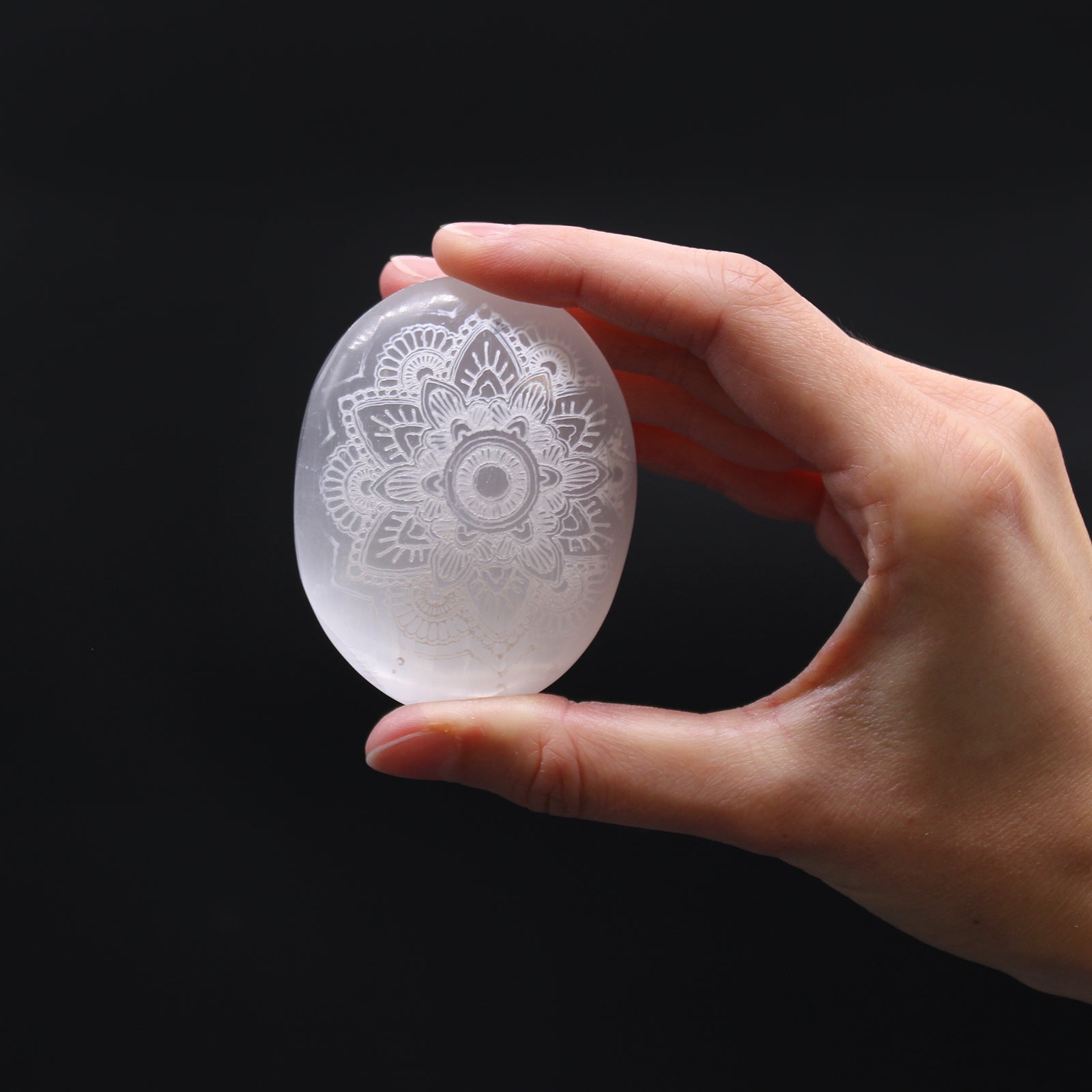 Selenite Palm Stone - Mandala Engraved From Witch, Please!