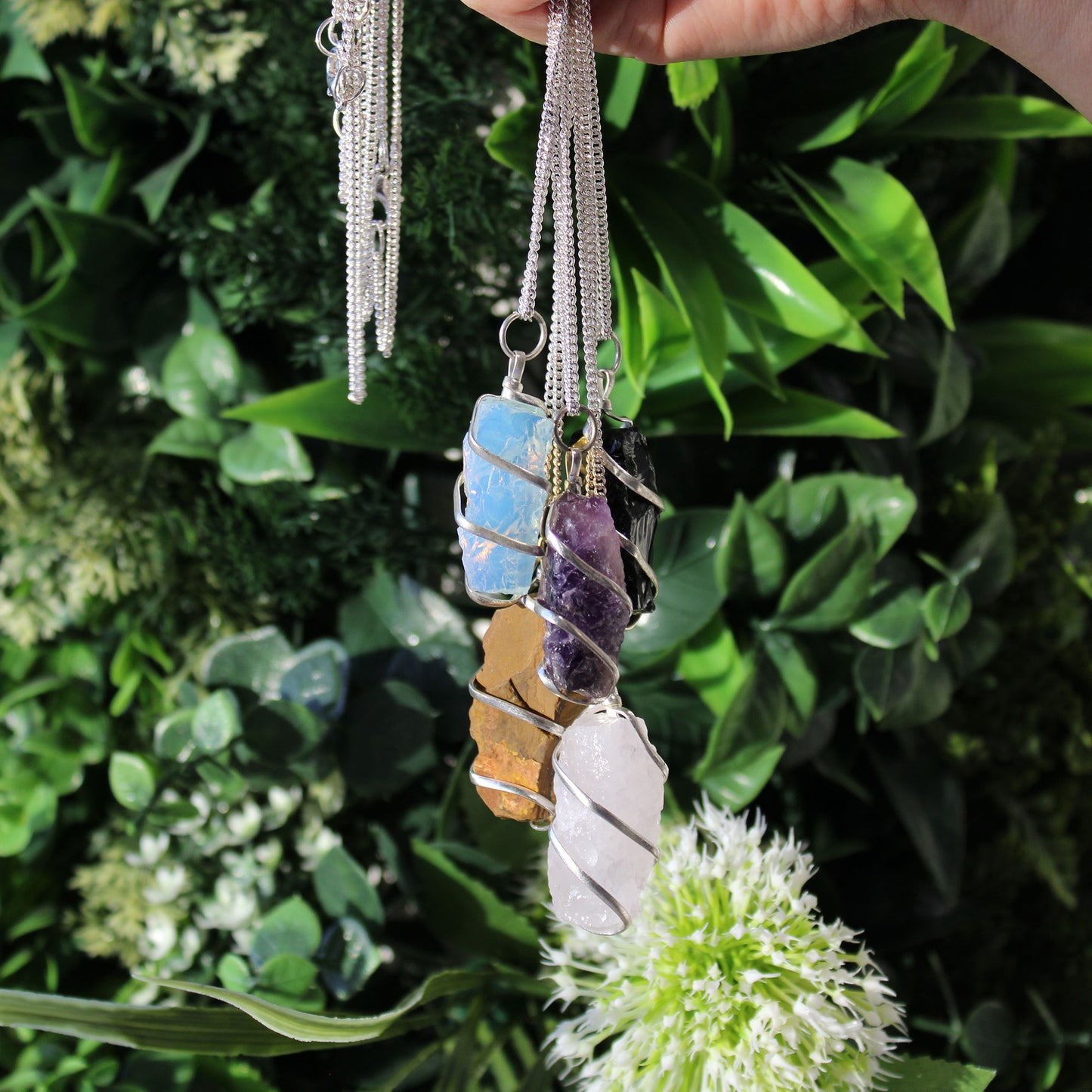 Cascade Wrapped Gemstone Necklace - Rough Opalite From Witch, Please!