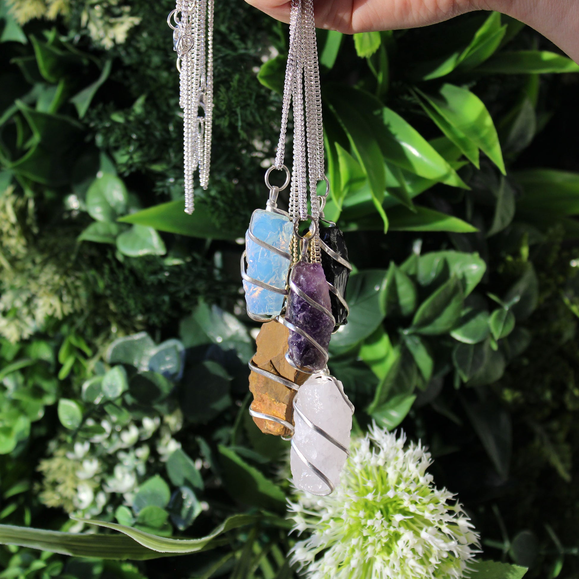 Cascade Wrapped Gemstone Necklace - Rough Opalite From Witch, Please!