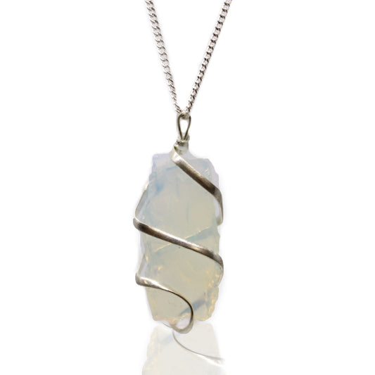 Cascade Wrapped Gemstone Necklace - Rough Opalite From Witch, Please!