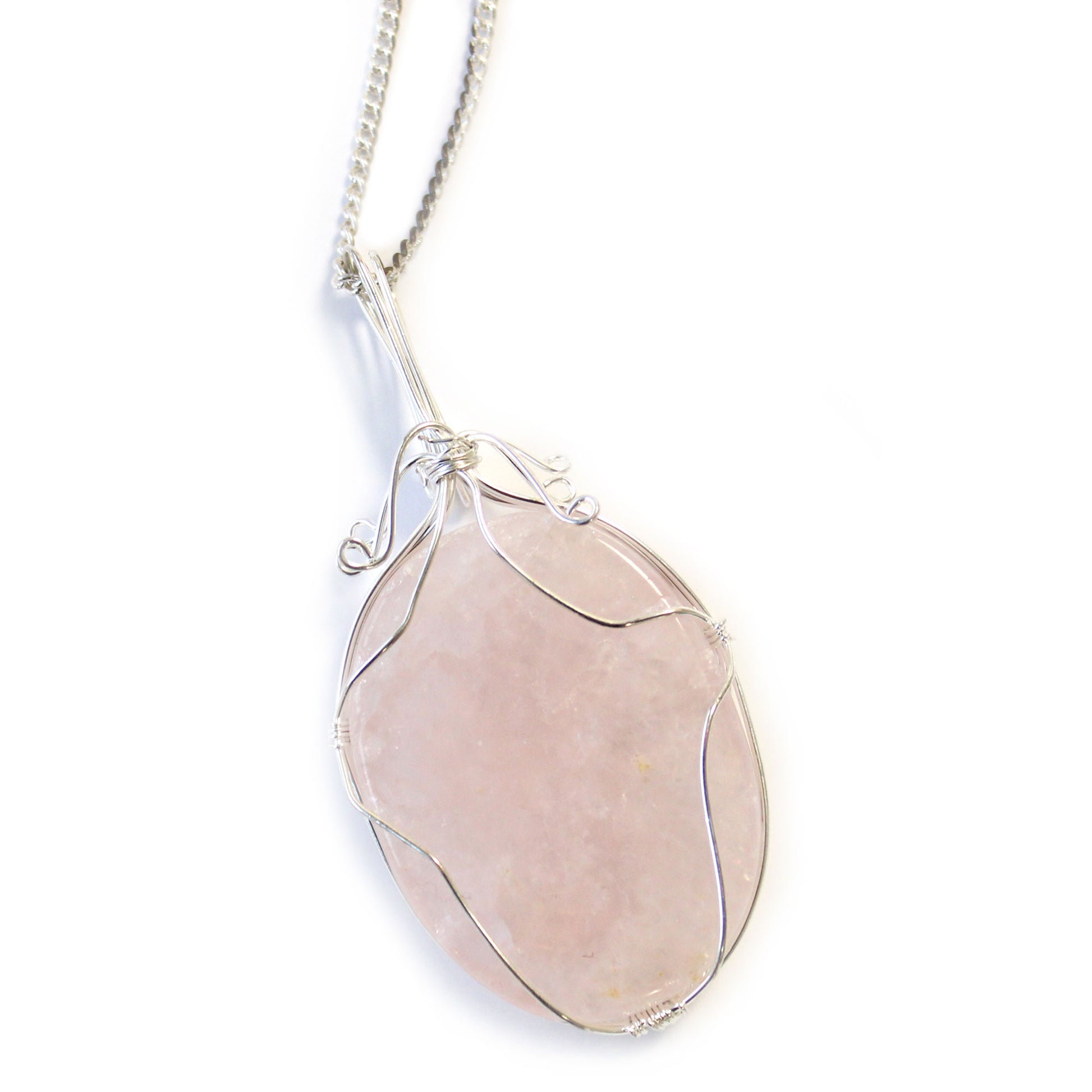 Swirl Wrapped Gemstone Necklace - Rose Quartz From Witch, Please!