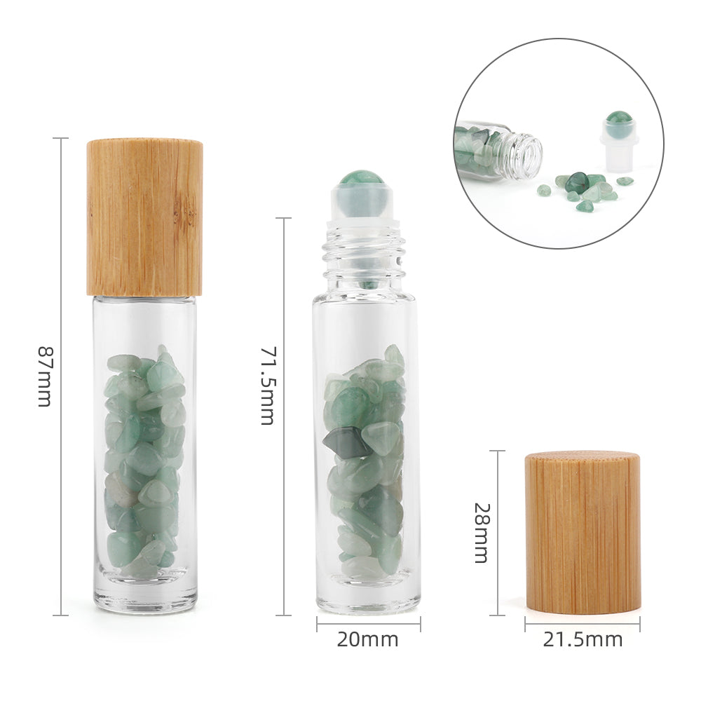 Gemstone Essential Oil Roller Bottle - Aventurine - Wooden Cap From Witch, Please!