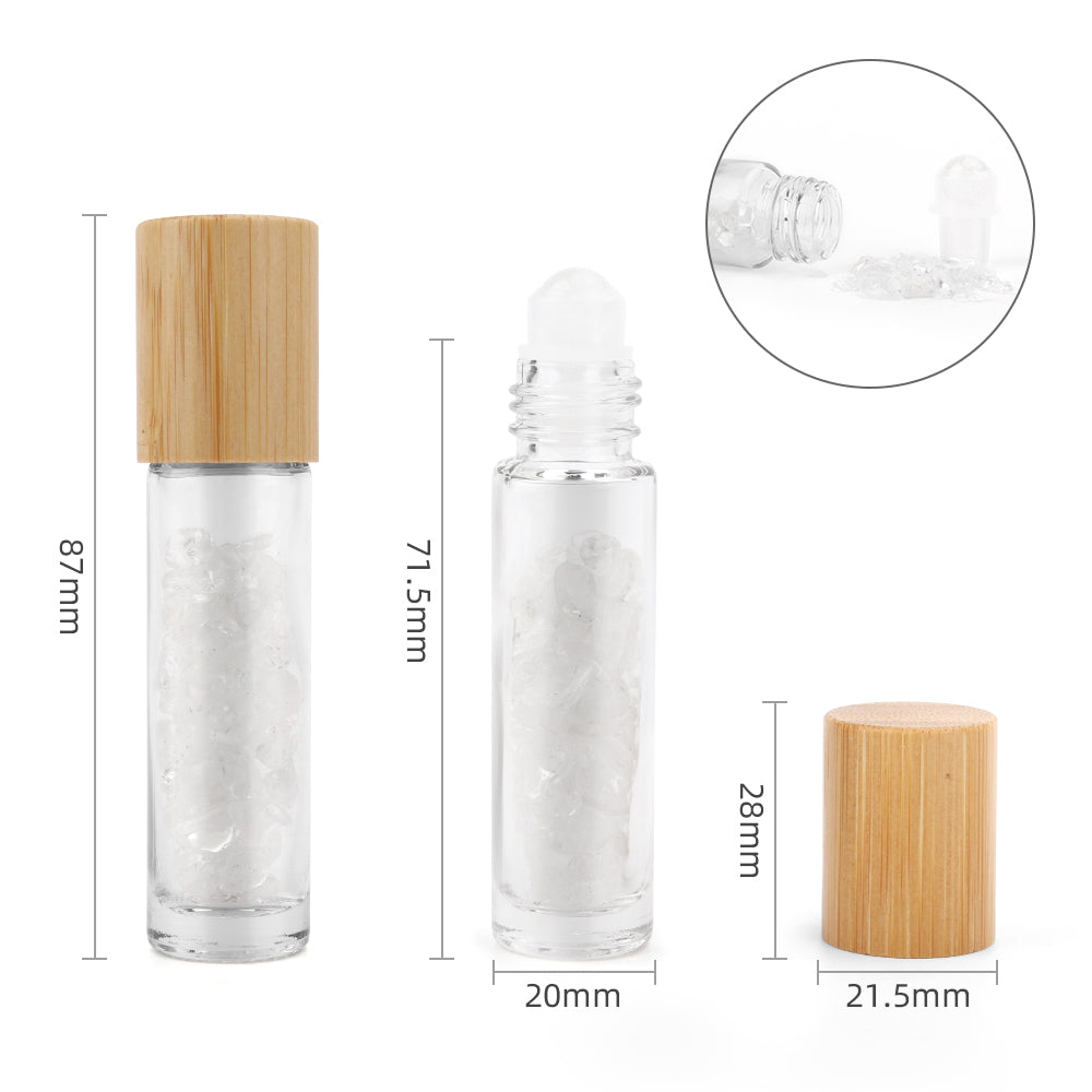 Gemstone Essential Oil Roller Bottle - Rock Quartz  - Wooden Cap From Witch, Please!