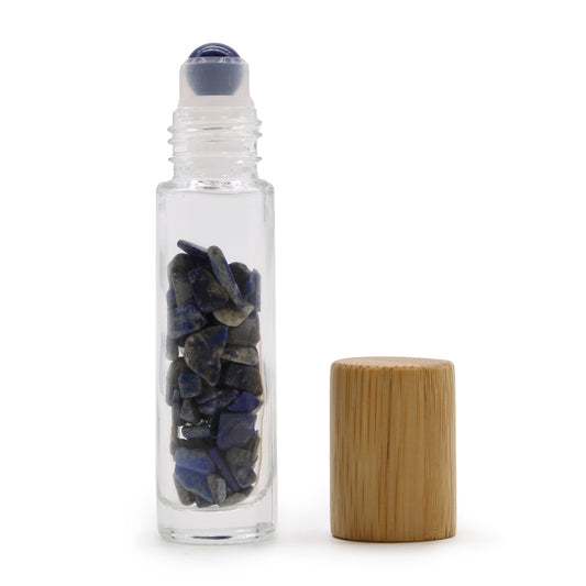 Gemstone Essential Oil Roller Bottle - Sodalite  - Wooden Cap From Witch, Please!