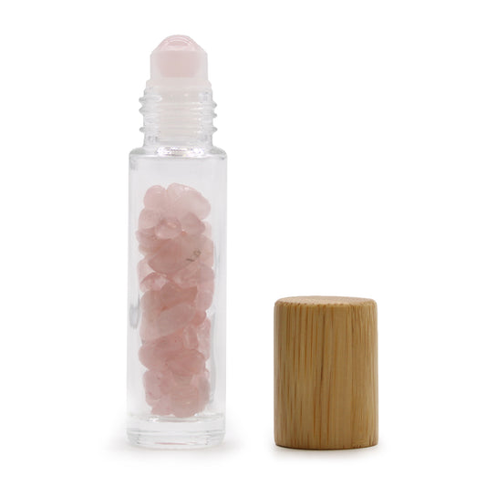 Gemstone Essential Oil Roller Bottle - Rose Quartz  - Wooden Cap From Witch, Please!