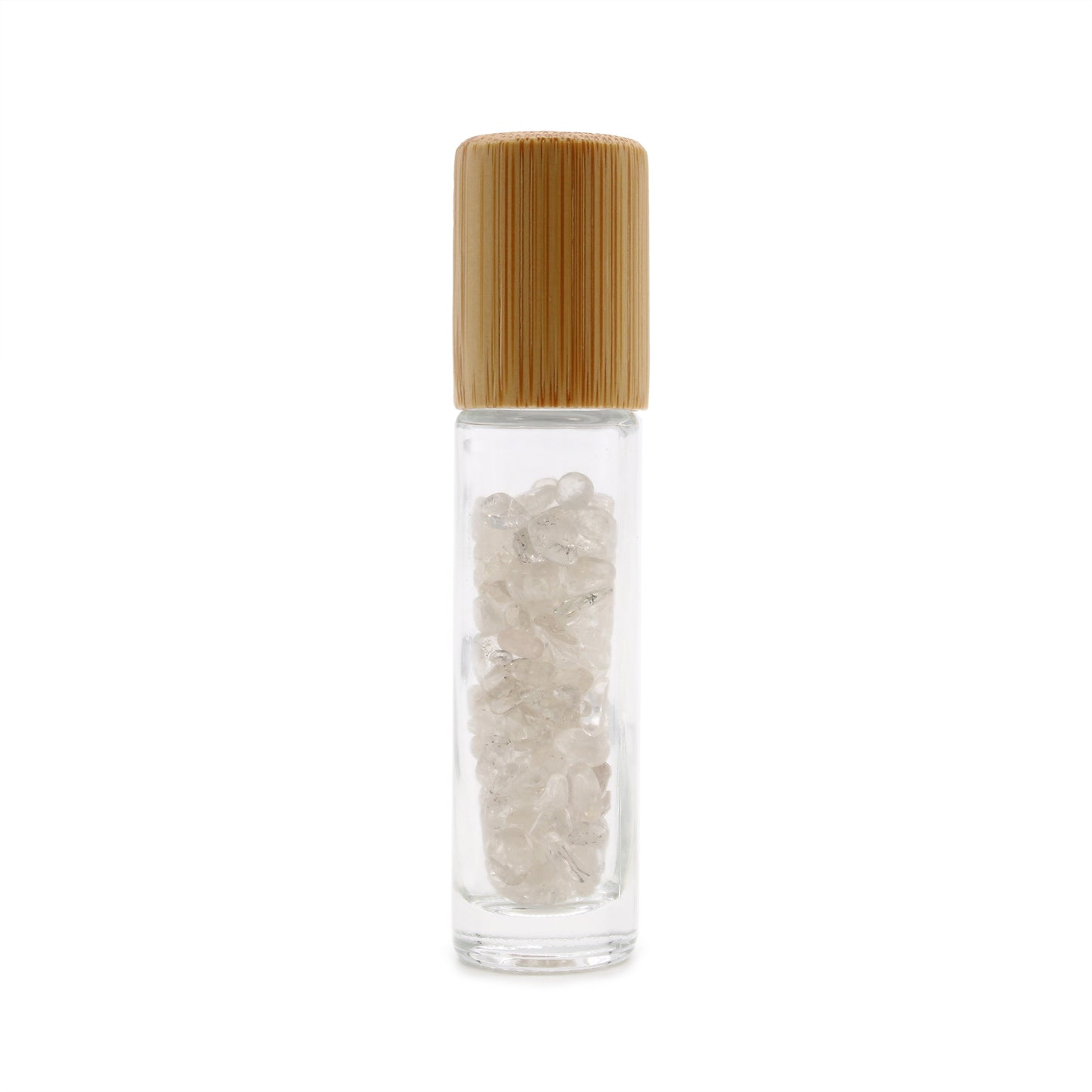 Gemstone Essential Oil Roller Bottle - Rock Quartz  - Wooden Cap From Witch, Please!