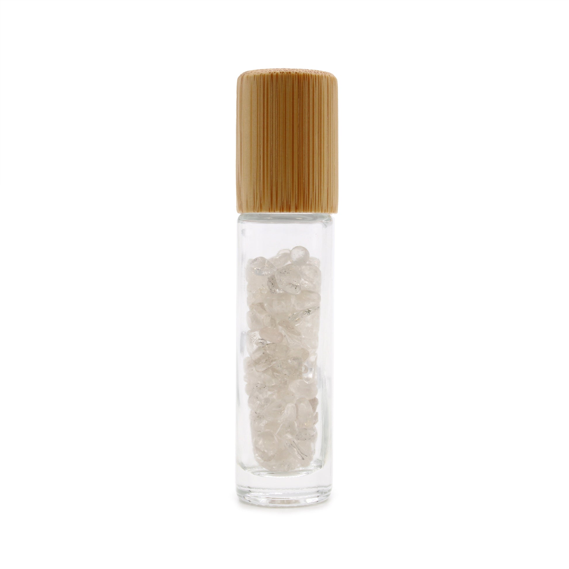 Gemstone Essential Oil Roller Bottle - Rock Quartz  - Wooden Cap From Witch, Please!