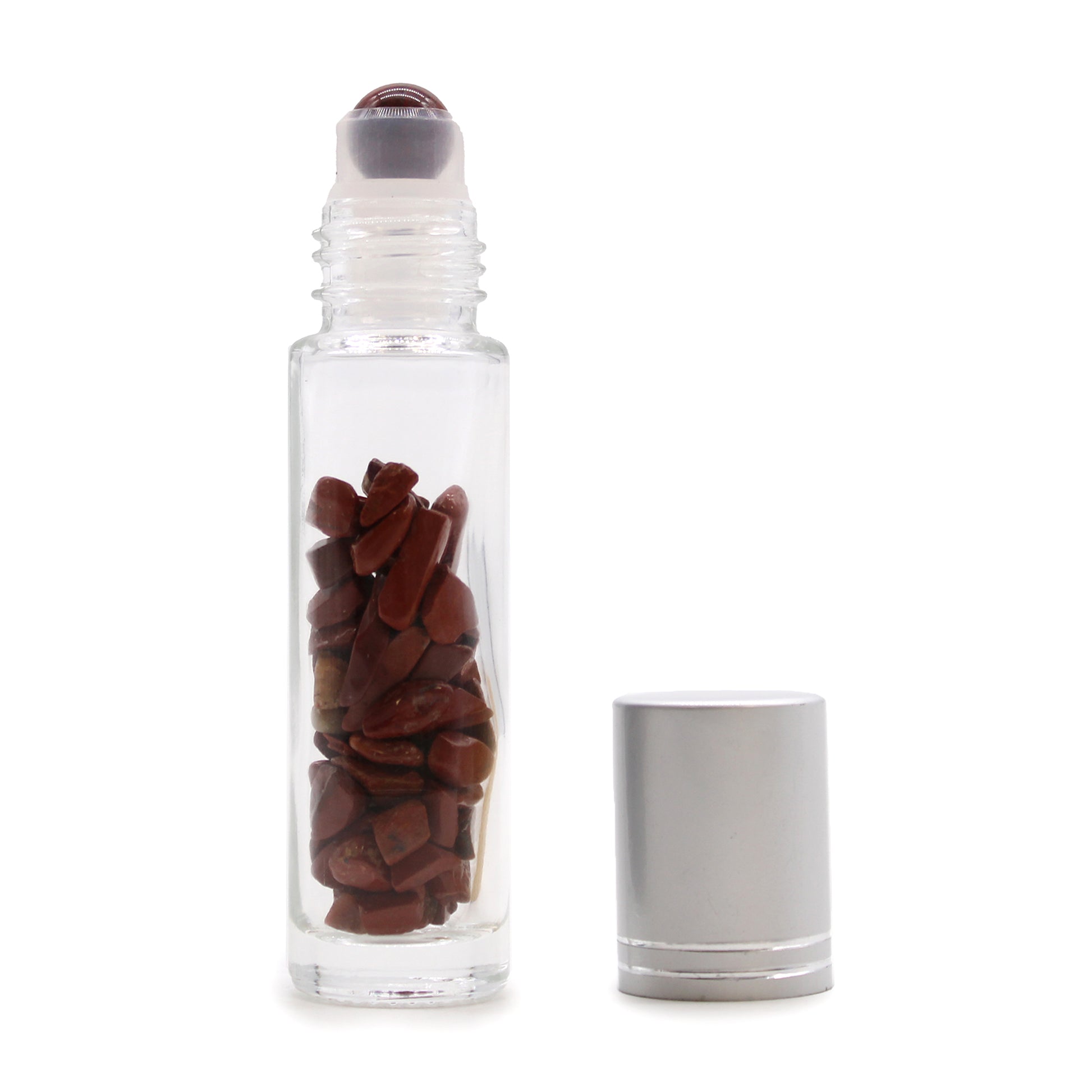 Gemstone Essential Oil Roller Bottle - Red Jasper  - Silver Cap From Witch, Please!