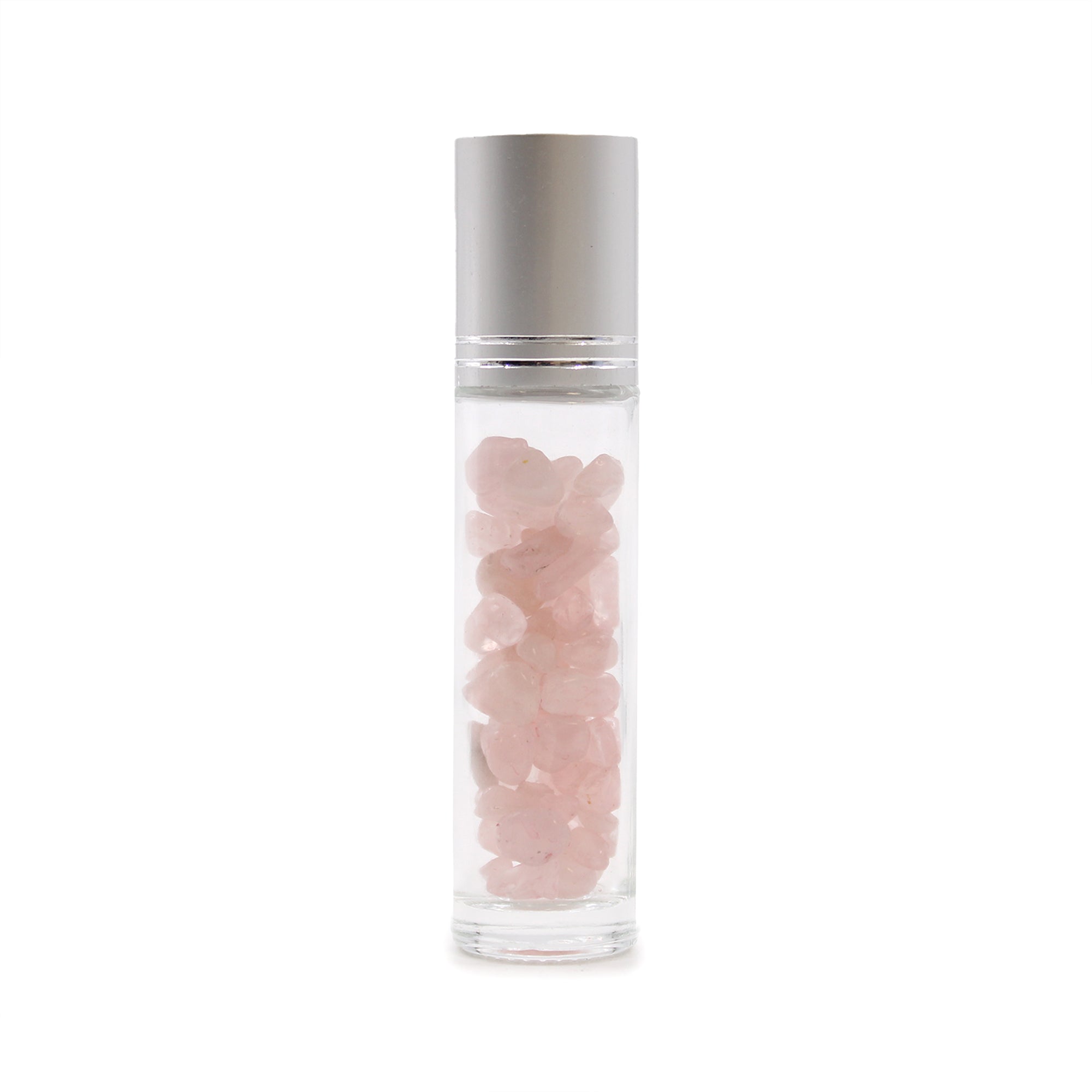 Gemstone Essential Oil Roller Bottle - Rose Quartz  - Silver Cap From Witch, Please!