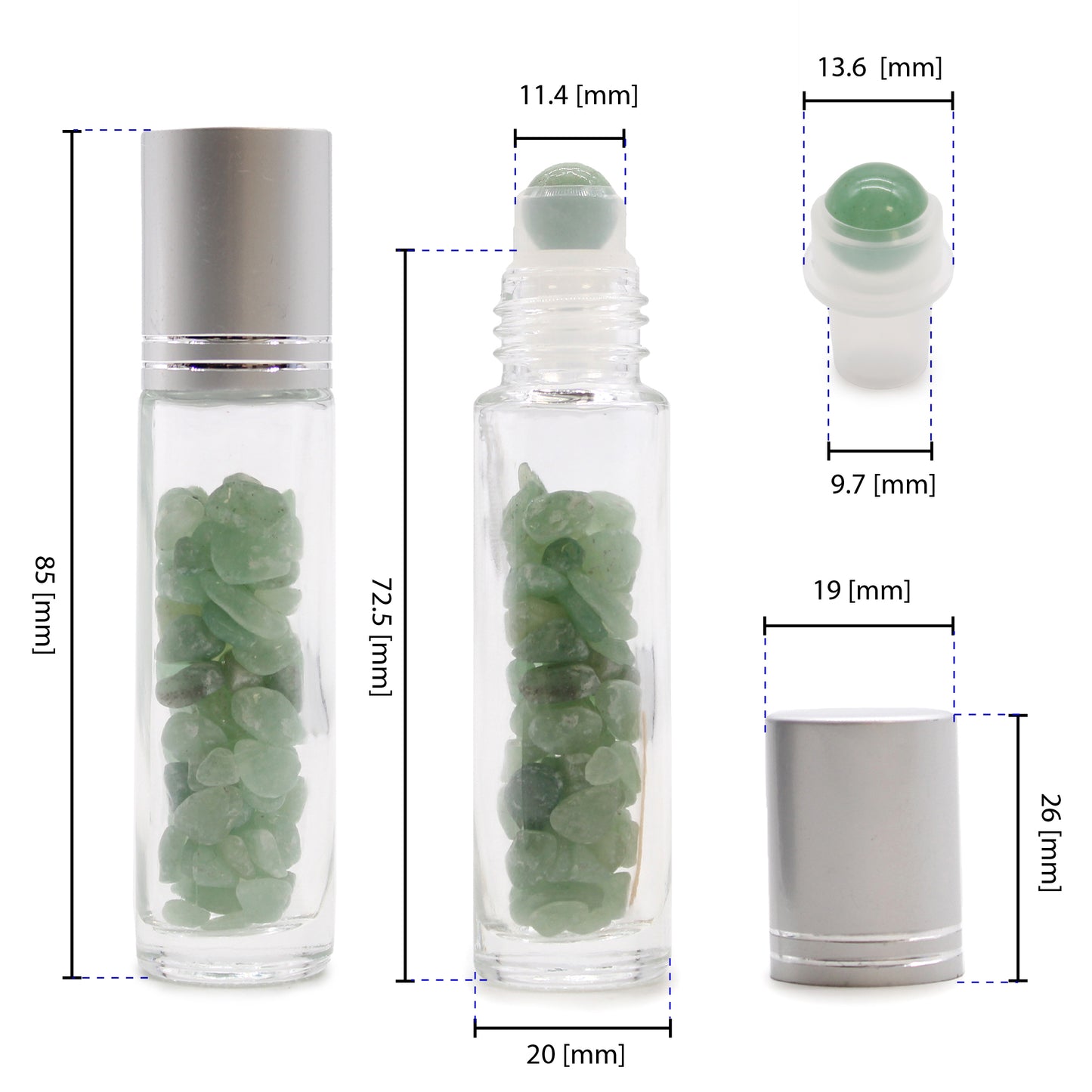 Gemstone Essential Oil Roller Bottle - Aventurine - Silver Cap From Witch, Please!