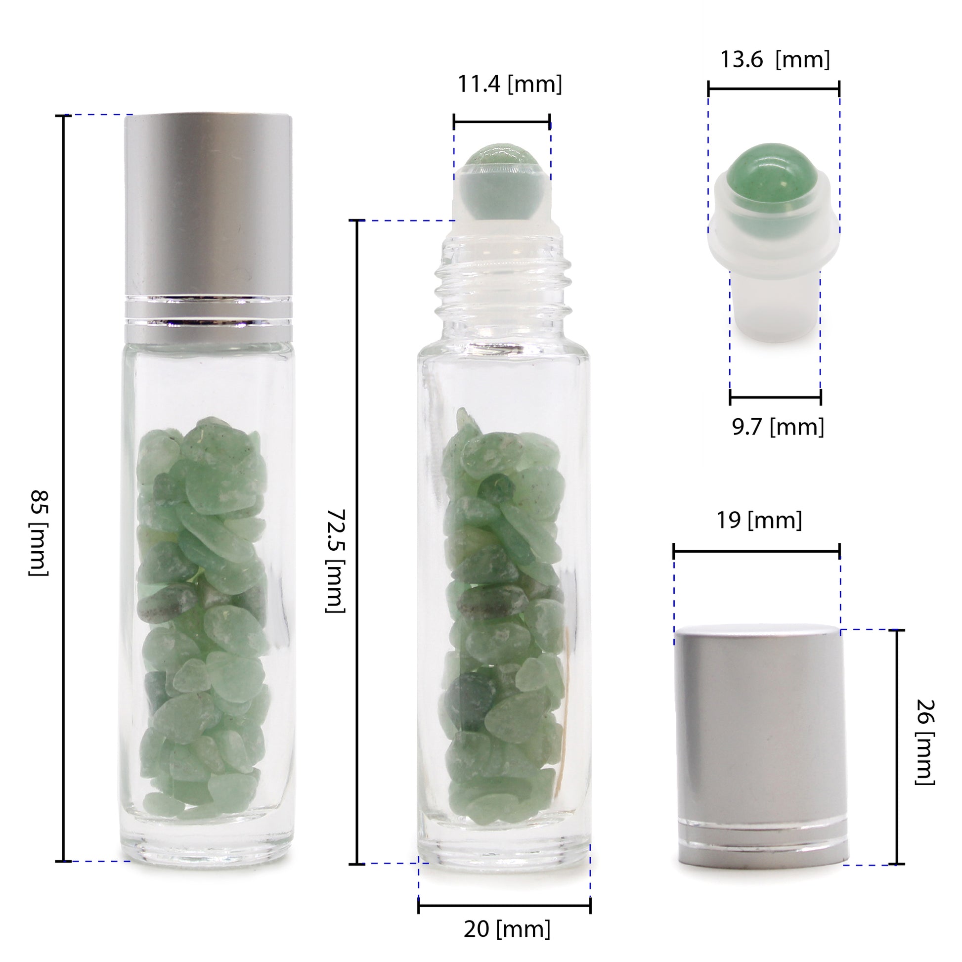 Gemstone Essential Oil Roller Bottle - Aventurine - Silver Cap From Witch, Please!