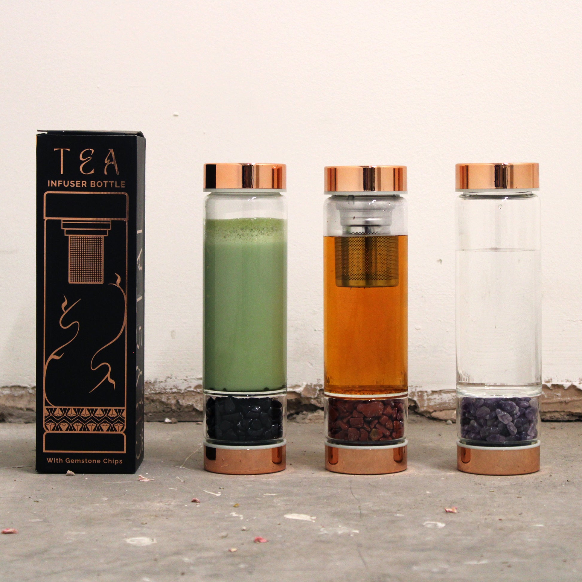 Crystal Glass Tea Infuser Bottle - Rose Gold - Onyx From Witch, Please!