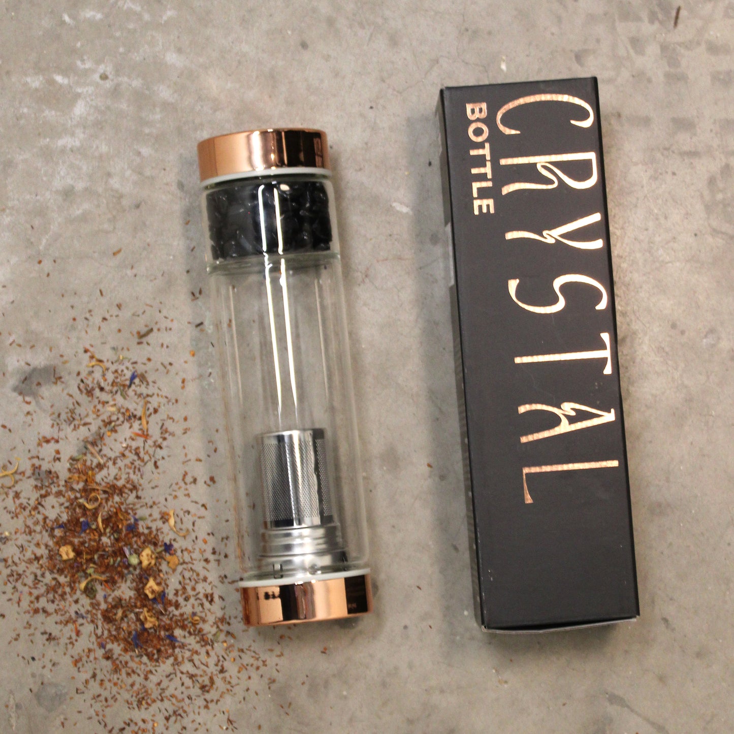 Crystal Glass Tea Infuser Bottle - Rose Gold - Onyx From Witch, Please!