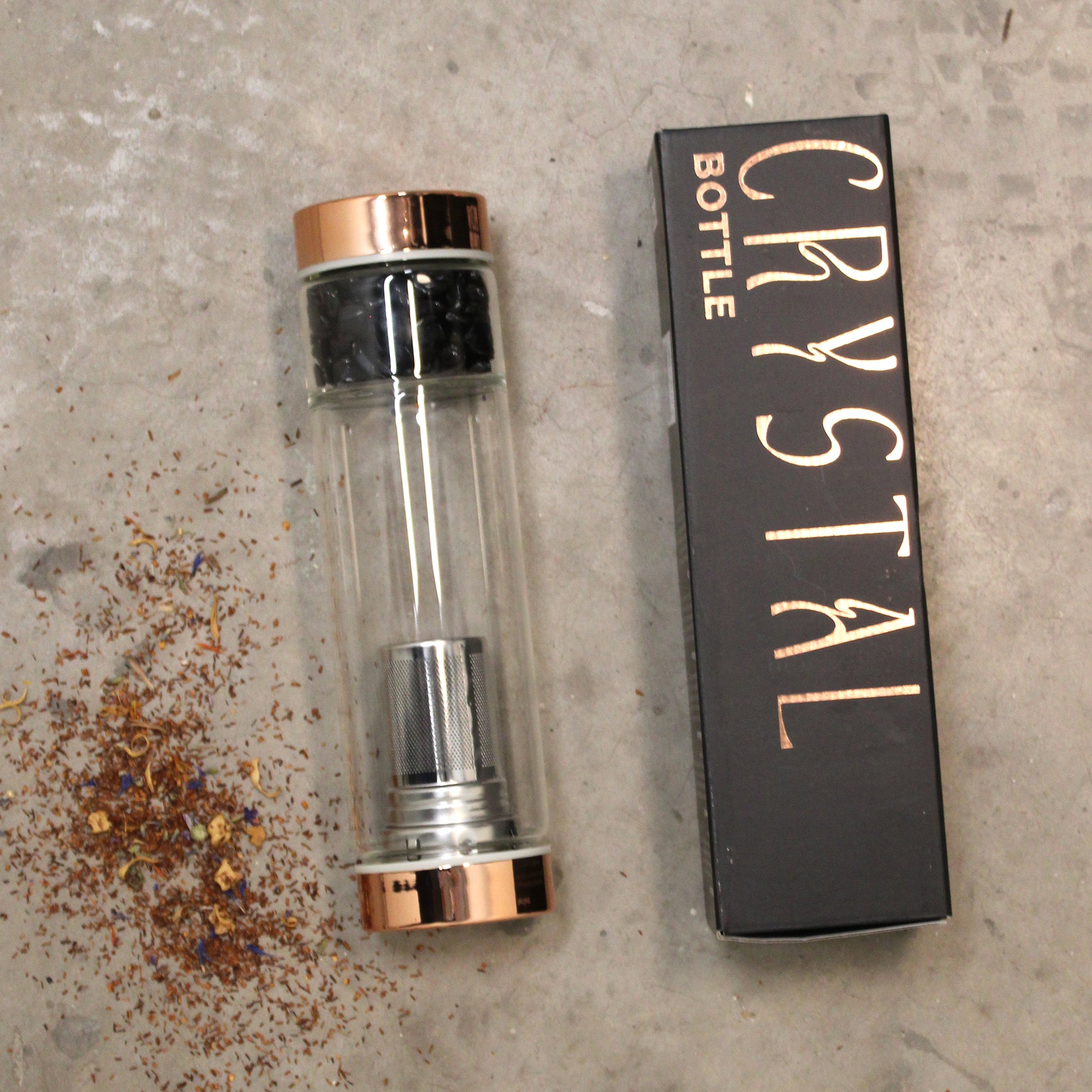 Crystal Glass Tea Infuser Bottle - Rose Gold - Onyx From Witch, Please!