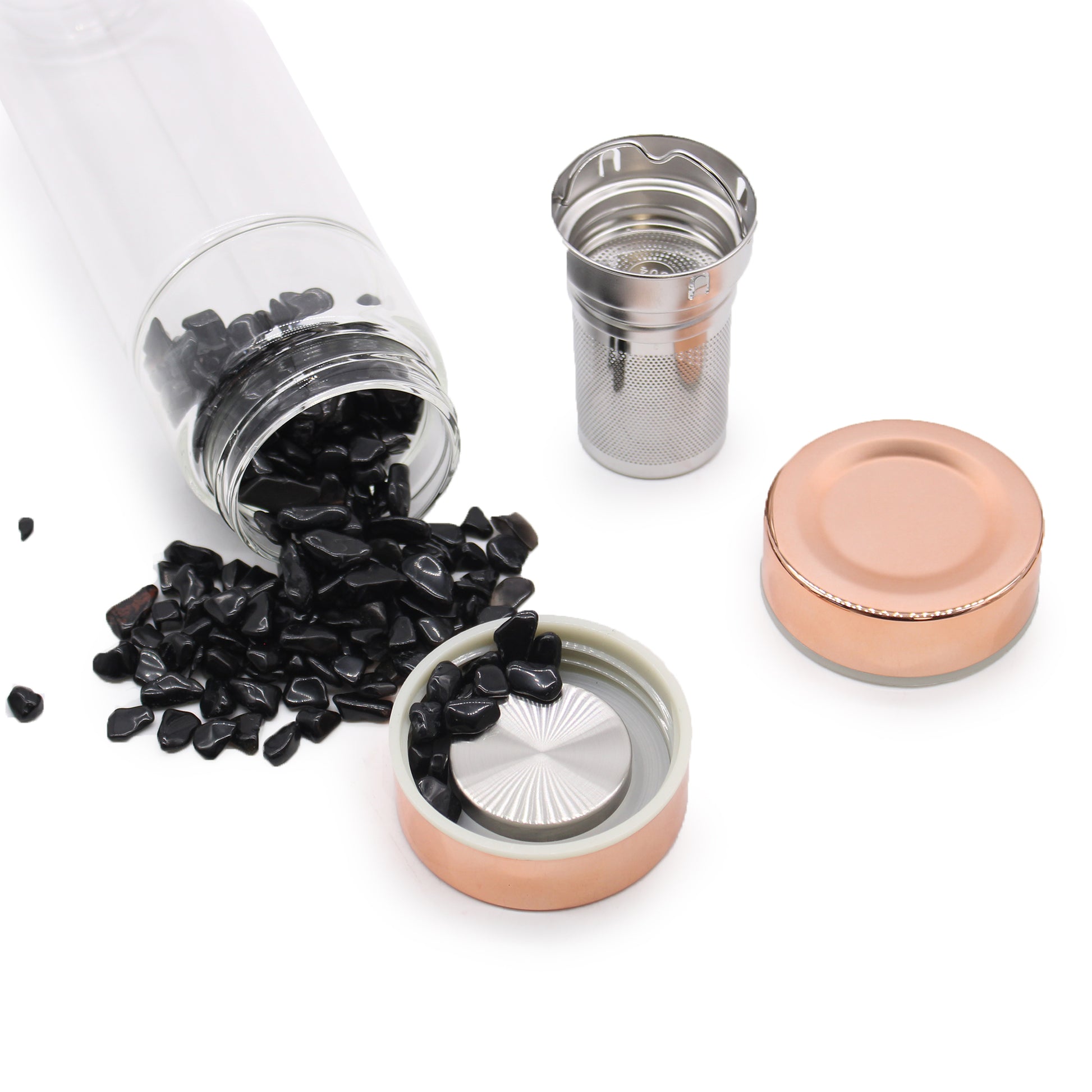 Crystal Glass Tea Infuser Bottle - Rose Gold - Rock Quartz From Witch, Please!