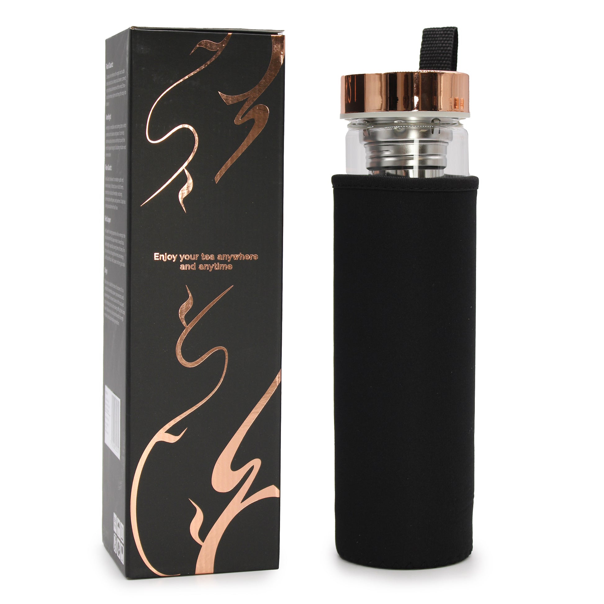 Crystal Glass Tea Infuser Bottle - Rose Gold - Rock Quartz From Witch, Please!