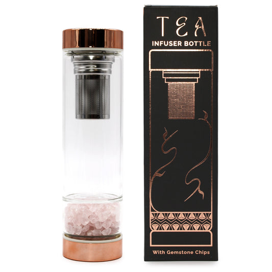 Crystal Glass Tea Infuser Bottle - Rose Gold - Rose Quartz From Witch, Please!