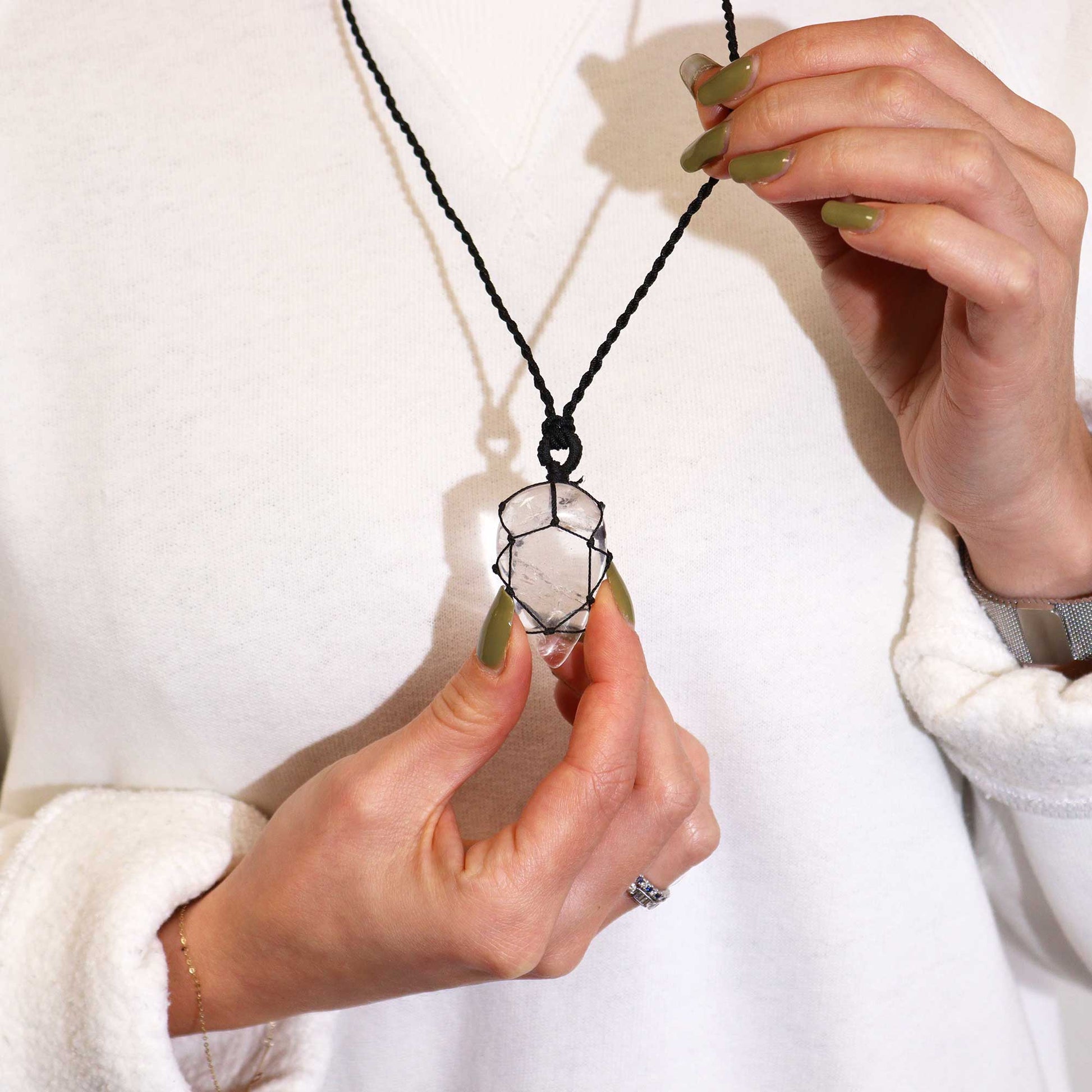 Laced Gemstone Teardrop Pendant - Rock Quartz From Witch, Please!
