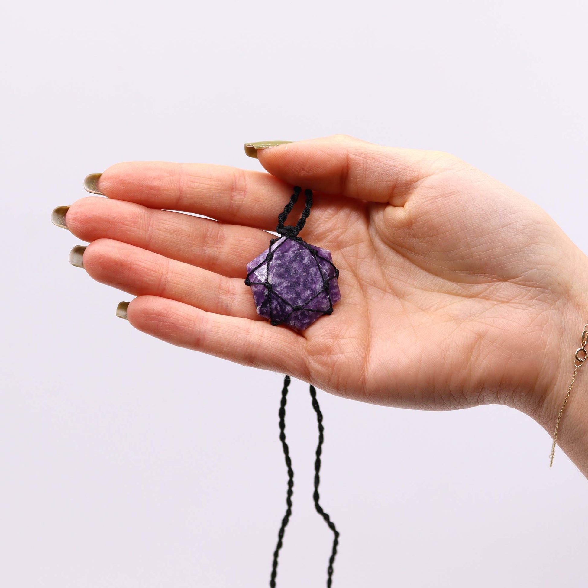 Laced Gemstone Hexagon Pendant - Lepidolite From Witch, Please!