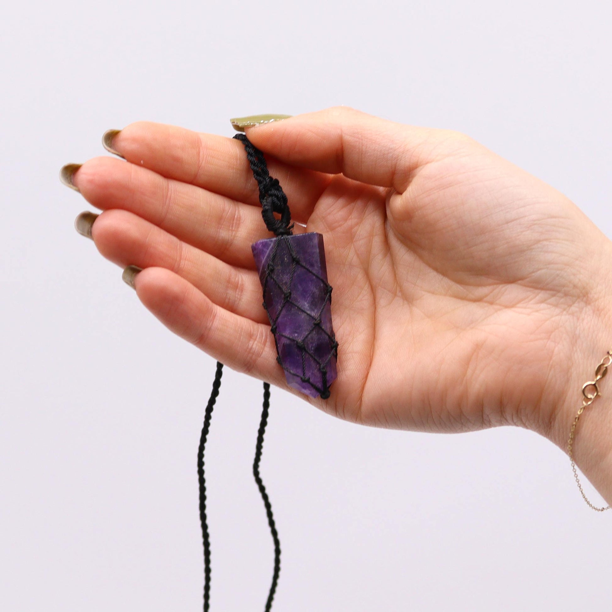 Laced Gemstone Flat Point Pendant - Amethyst From Witch, Please!