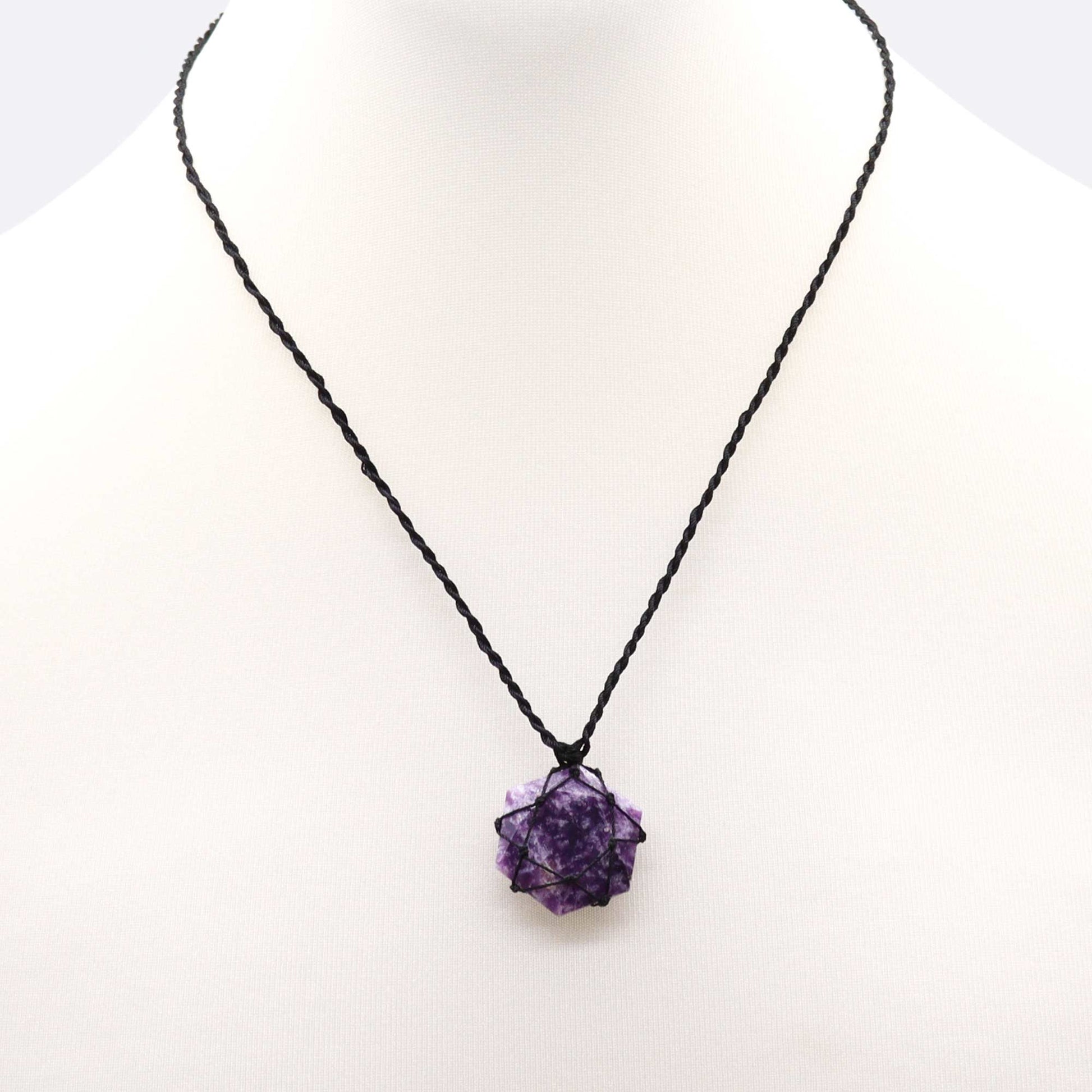 Laced Gemstone Hexagon Pendant - Lepidolite From Witch, Please!