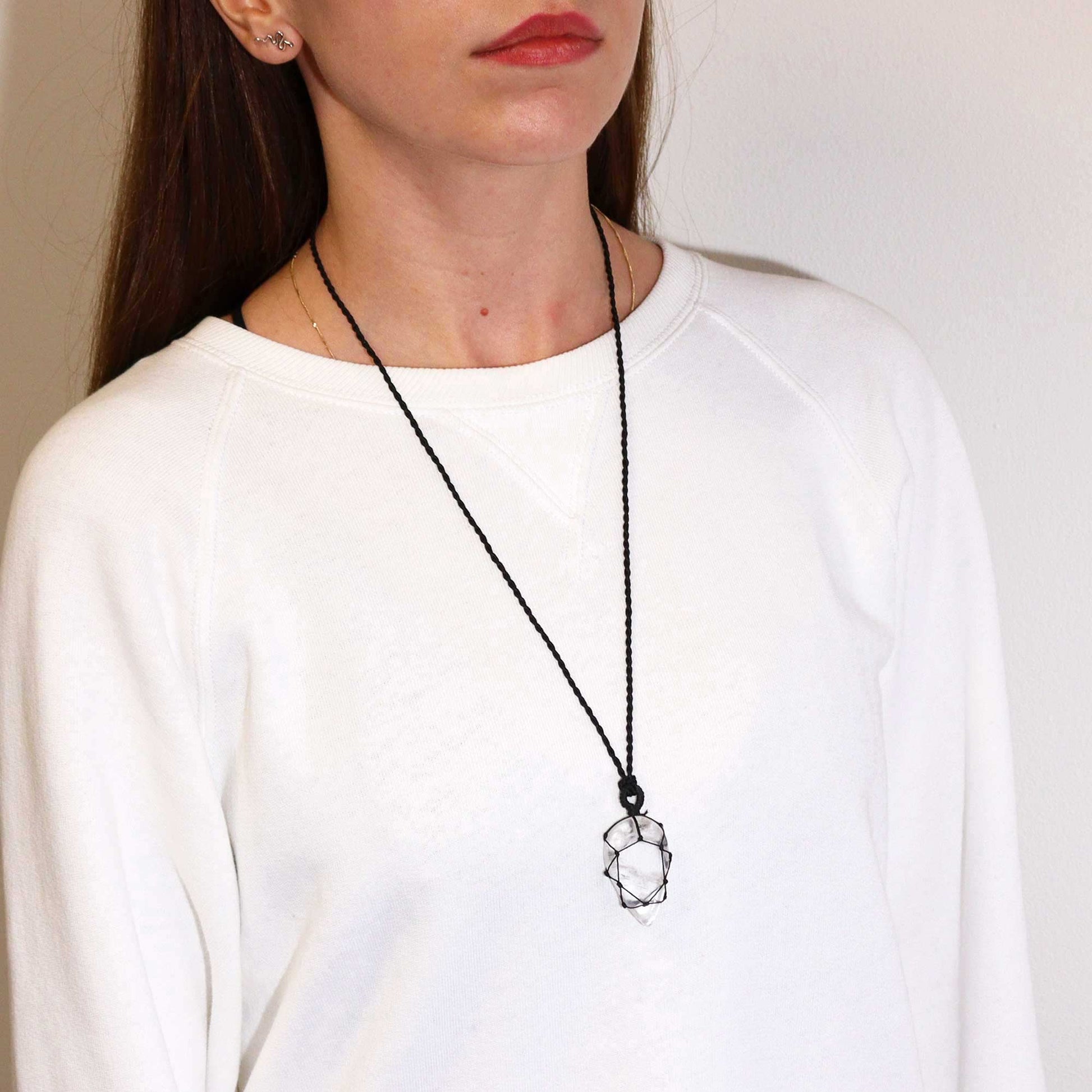 Laced Gemstone Teardrop Pendant - Rock Quartz From Witch, Please!