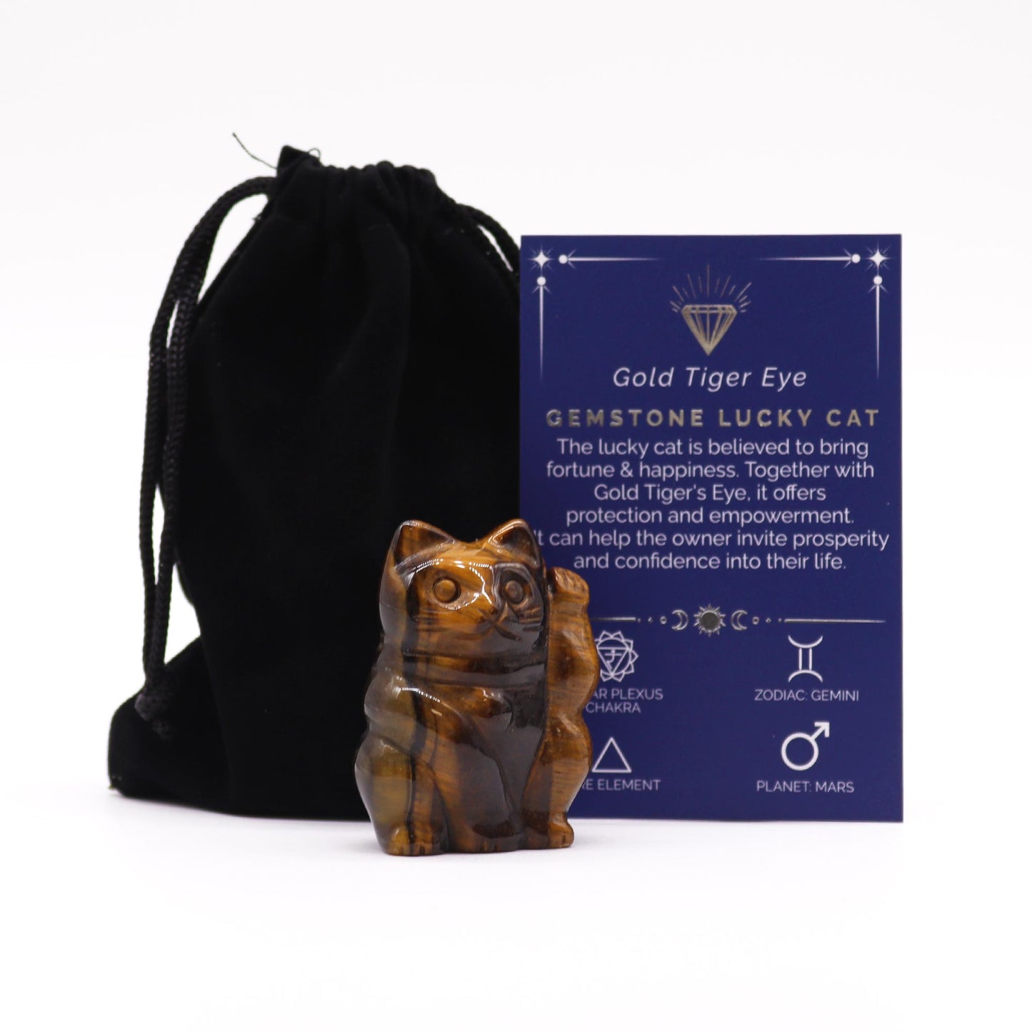 Gemstone Lucky Cat - Gold Tiger Eye From Witch, Please!