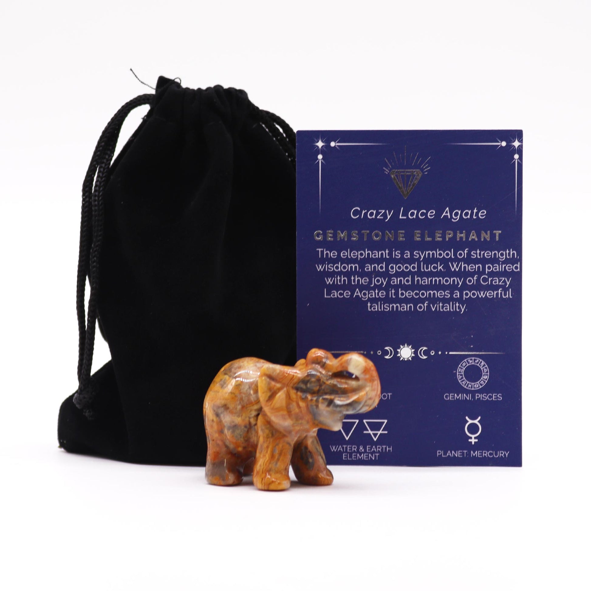 Gemstone Lucky Elephant - Crazy Lace Agate From Witch, Please!