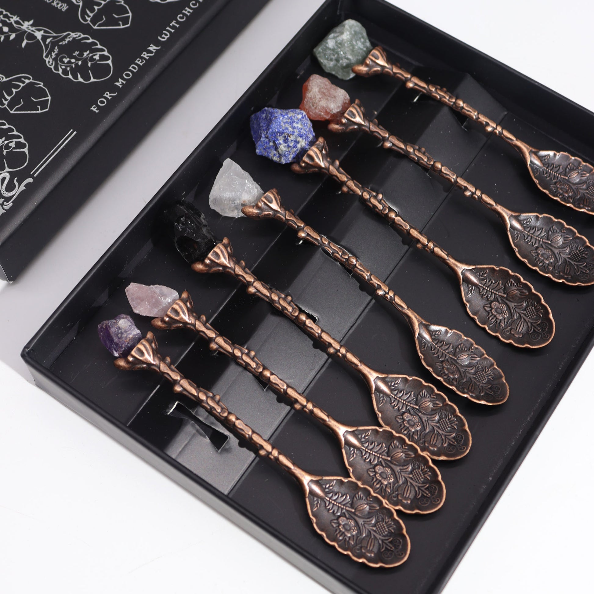 Set of 7 Bronze Gemstone Crystal Witch Spoons From Witch, Please!